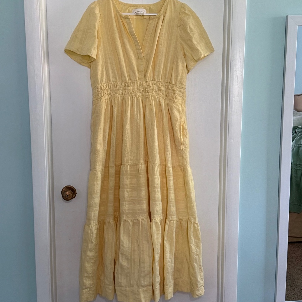 Anthropologie Somerset Butter Yellow Cotton Maxi Dress Size L - Picture 4 of 9